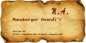 Mansberger Avenár névjegykártya